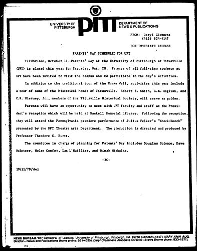 Parents' Day Scheduled For UPT