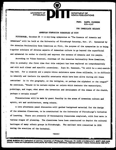 Armenian Symposium Scheduled At Pitt