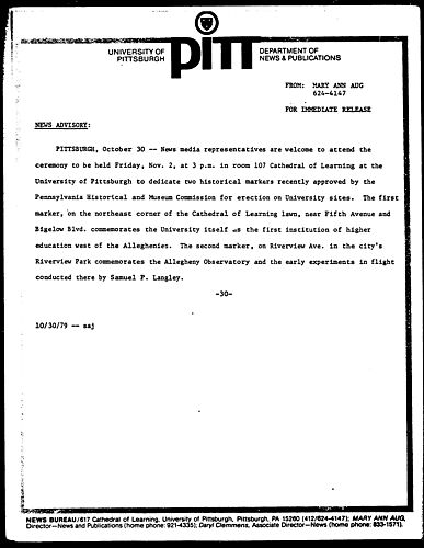 [Pitt Commemorates Sites]
