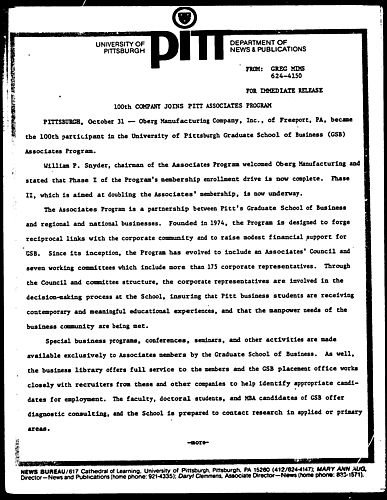 100th Company Joins Pitt Associates Program