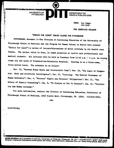 "Ethics For Lunch" Series Slated For Pittsburgh