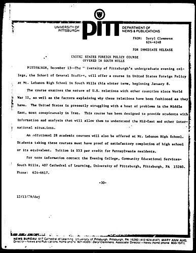 United States Foreign Policy Course Offered In South Hills