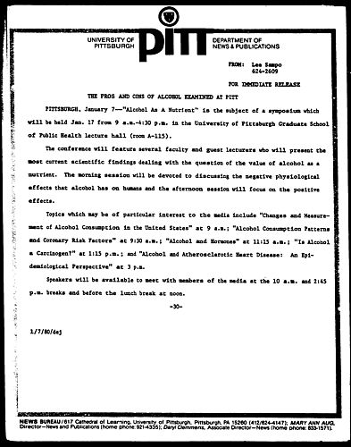 The Pros And Cons Of Alcohol Examined At Pitt