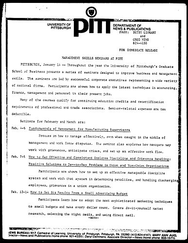 Managment Skills Seminars At Pitt