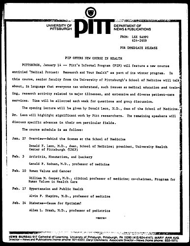 PIP Offers New Course In Health