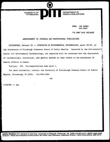 Symposium On Environmental Epidemiology