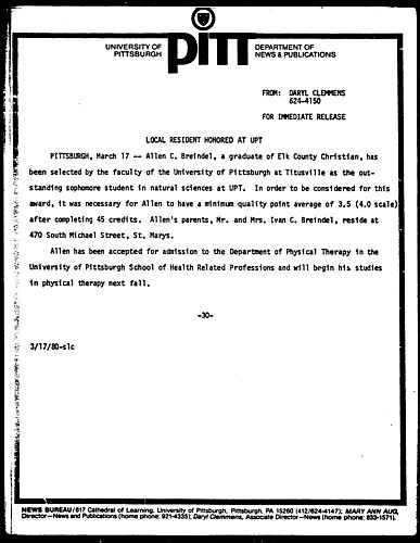 Local Resident Honored At UPT