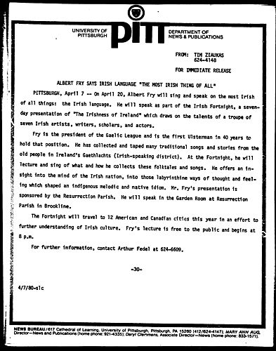 Albert Fry Says Irish Language "The Most Irish Thing Of All"