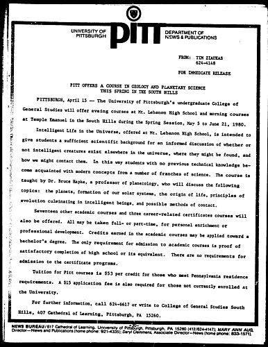 Pitt Offers A Course In Geology And Planetary Science This Spring In The South Hills