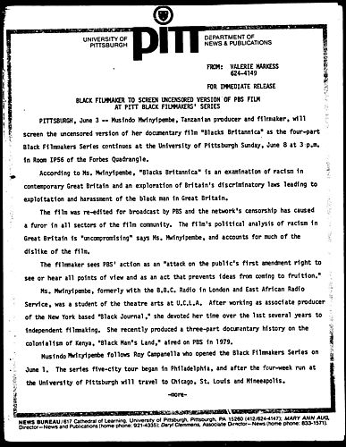 Black Filmmaker To Screen Uncensored Version Of PBS Film At Pitt Black Filmmakers' Series