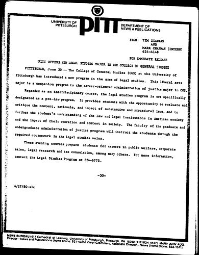 Pitt Offers New Legal Studies Major In The College Of General Studies