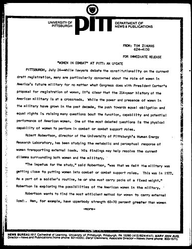 "Women In Combat" At Pitt: An Update