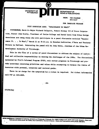 Pitt Symposium Asks: "Renaissance To What?"