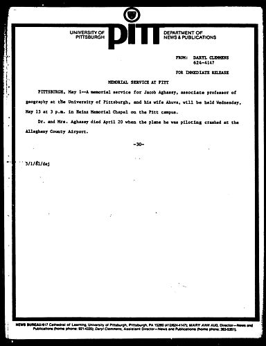 Memorial Service At Pitt