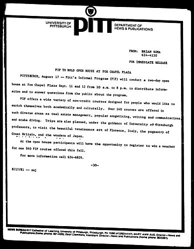 PIP To Hold Open House At Fox Chapel Plaza