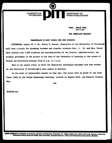 Chancellor To Host Picnic For New Students