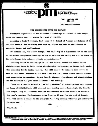 Pitt Launches 1981 United Way Campaign