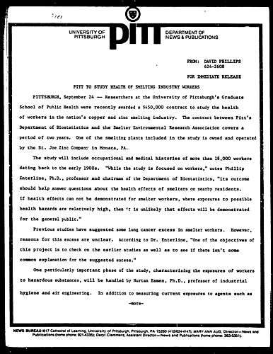 Pitt To Study Health Of Smelting Industry Workers