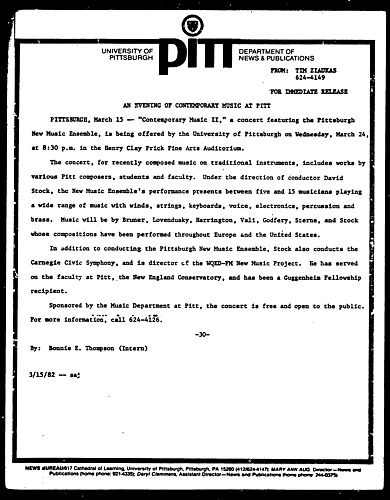 An Evening Of Contemporary Music At Pitt