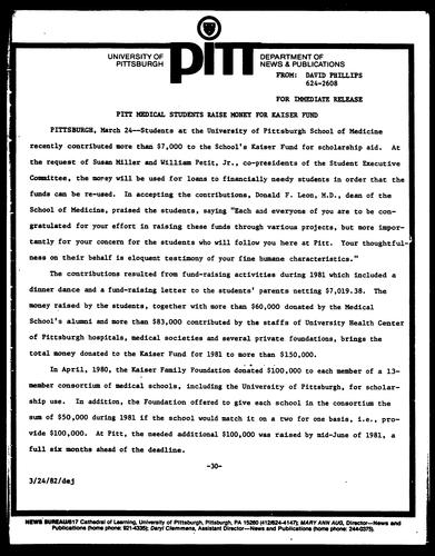 Pitt Medical Students Raise Money For Kaiser Fund