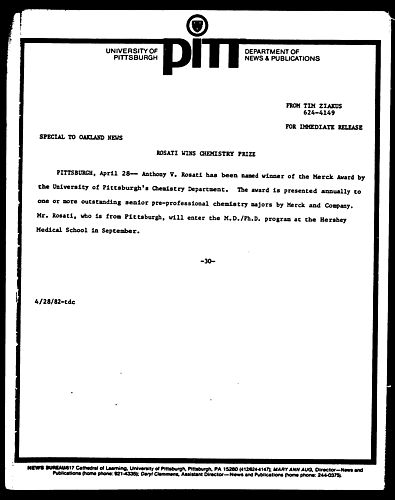 Rosati Wins Chemistry Prize