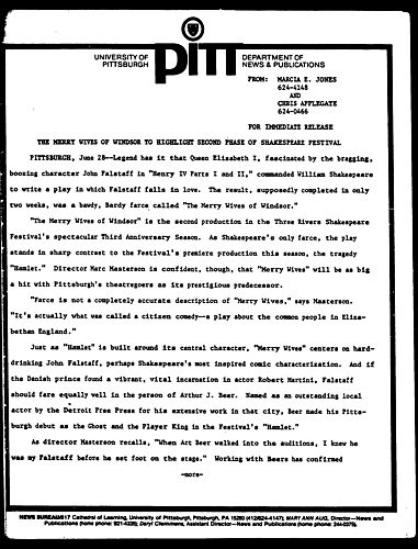 The Merry Wives Of Windsor To Highlight Second Phase Of Shakespeare Festival