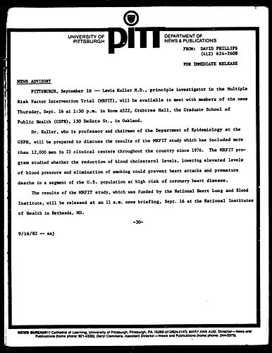 [Lewis Kuller Available To Meet With Media]