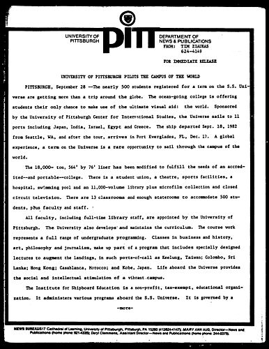 University Of Pittsburgh Pilots The Campus Of The World