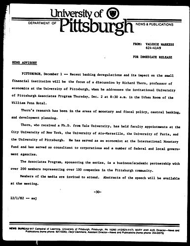 [Banking Deregulation Topic Of Discussion At Pitt]