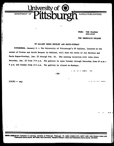 UP Gallery Shows Beckley And Bogue-Overbay