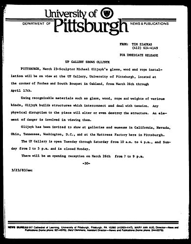 UP Gallery Shows Olijnyk