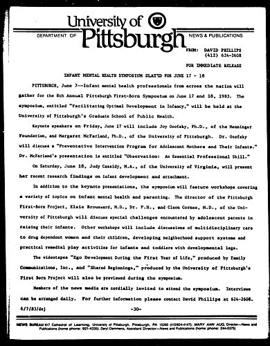 Infant Mental Health Symposium Slated For June 17-18