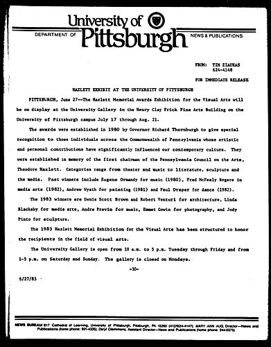 Hazlett Exhibit At The University Of Pittsburgh