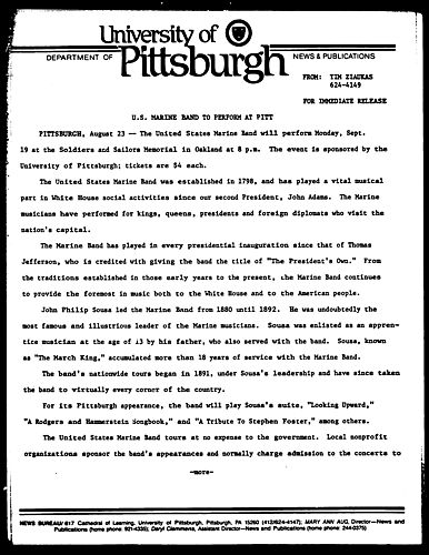 U.S. Marine Band To Perform At Pitt