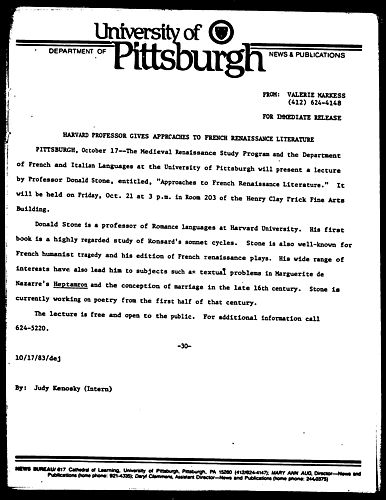 Harvard Professor Gives Approaches To French Renaissance Literature