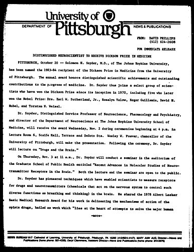Distinguished Neuroscientist To Receive Dickson Prize In Medicine
