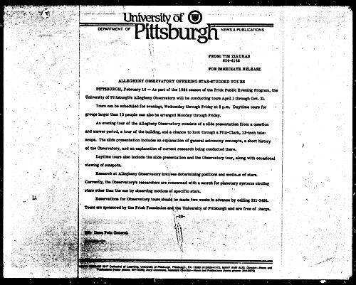 Allegheny Observatory Offering Star-Studded Tours