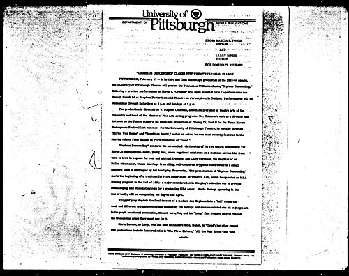 "Orpheus Descending" Closes Pitt Theatre's 1983-84 Season