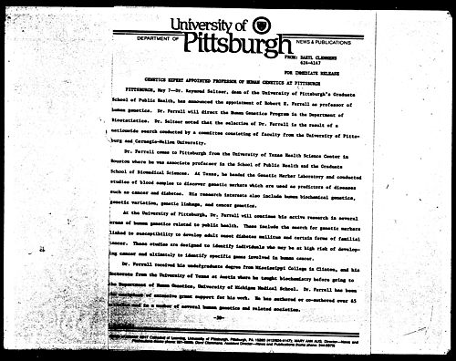 Genetics Expert Appointed Professor Of Human Genetics At Pittsburgh