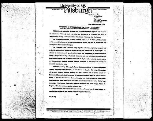 University Of Pittsburgh And U.S. Energy Department To Host First Annual Pittsburgh Coal Conference