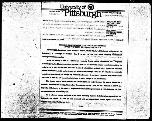 Zimbabwe Prime Minister To Deliver Heinz Lecture At The University Of Pittsburgh, Oct. 3