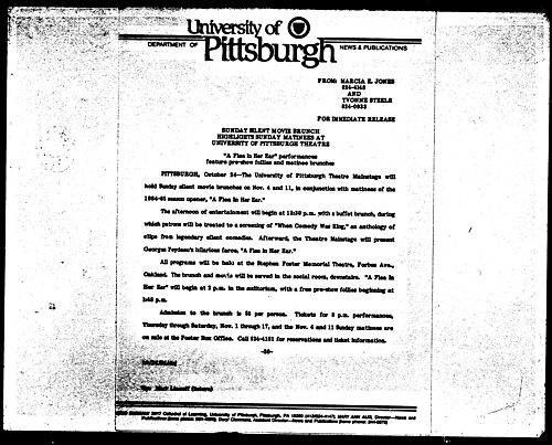 Sunday Silent Movie Brunch Highlights Sunday Matinees At University Of Pittsburgh Theatre