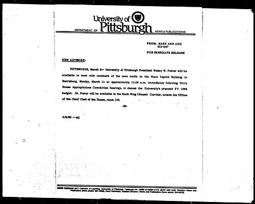 [Pitt Chancellor To Meet Media]