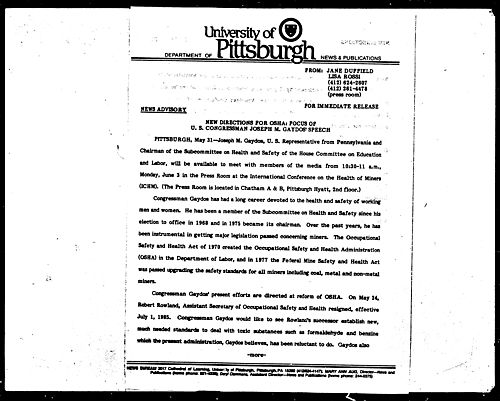 New Directions For OSHA: Focus Of U.S. Congressman Joseph M. Gaydos' Speech