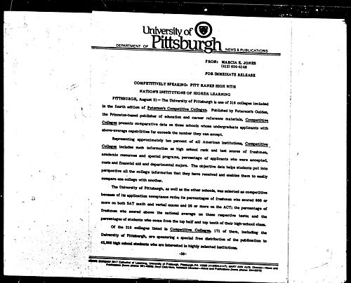 Competitively Speaking: Pitt Ranks High With Nation's Institutions Of Higher Learning
