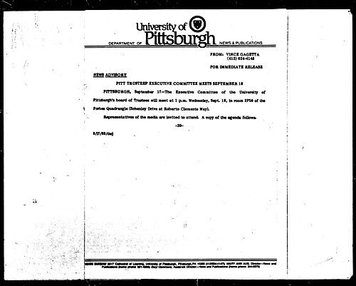 Pitt Trustees' Executive Committee Meets September 18