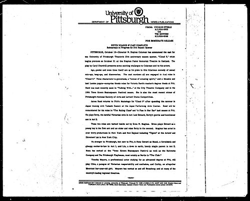 Pitt's "Cloud 9" Cast Complete