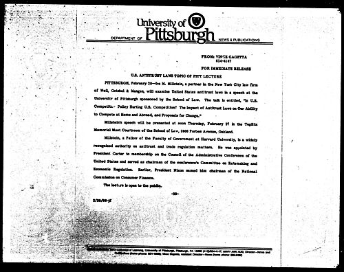 U.S. Antitrust Laws Topic Of Pitt Lecture