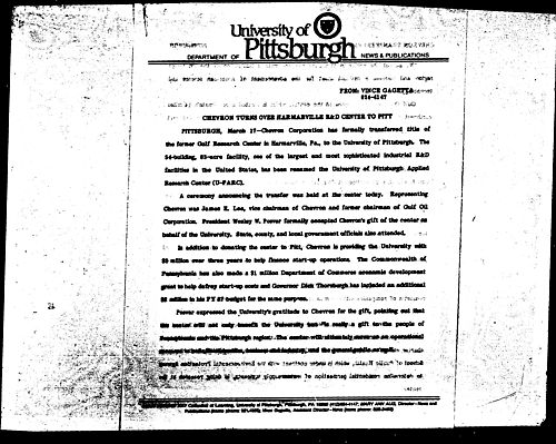 Chevron Turns Over Harmarville R& D Center To Pitt