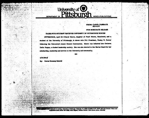 Hazelwood Student Receives University Of Pittsburgh Honors